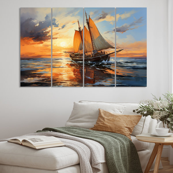 DesignArt Boat Expressive Seascapes I On Canvas 4 Pieces Print Wayfair